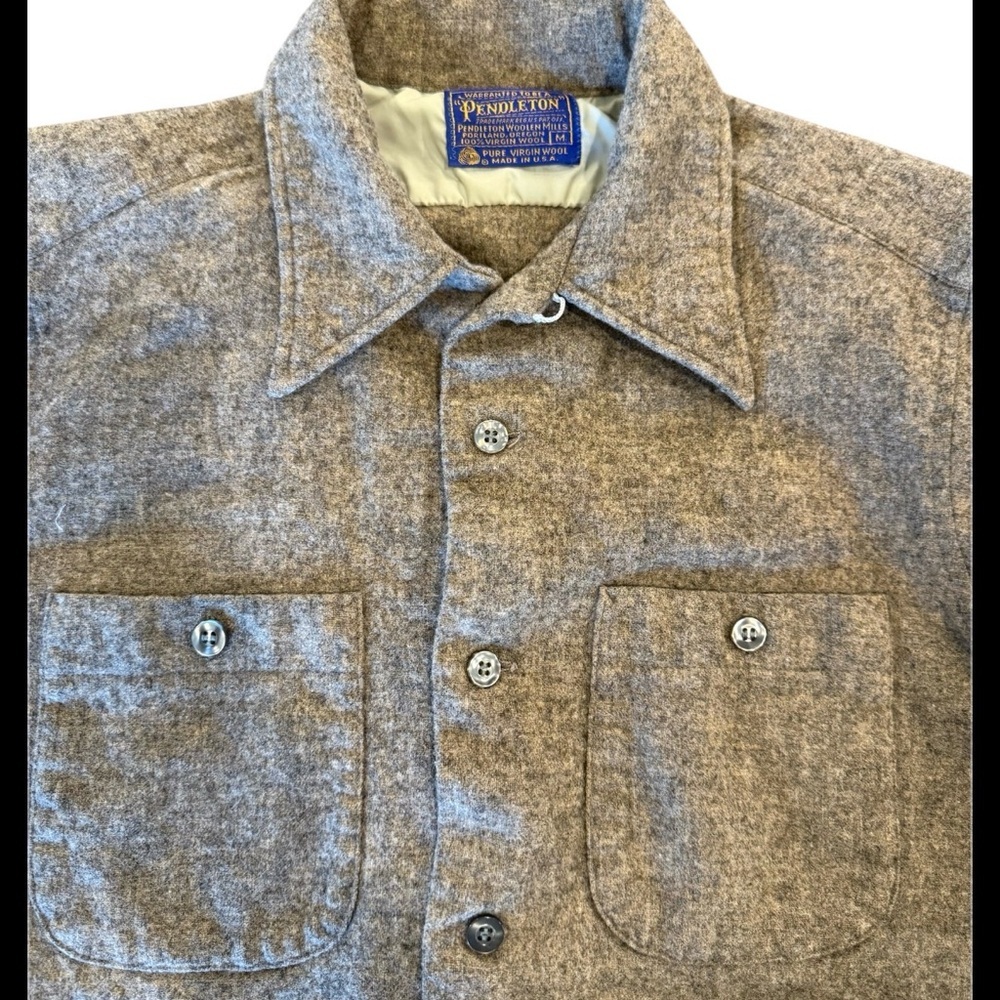 Vintage 60s 70s Pendleton Solid Wool Board Shirt Loop Collar USA M - Picture 9 of 11